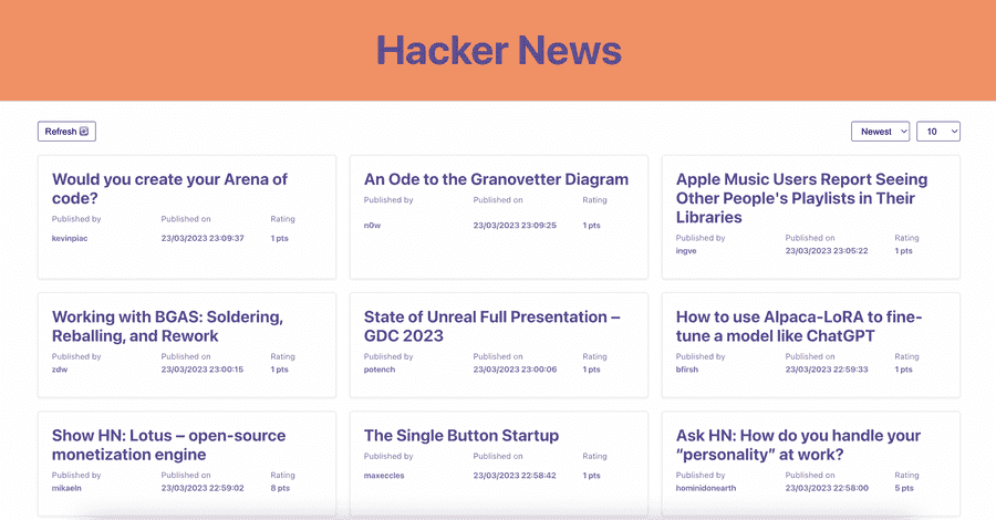 Hacker news main page