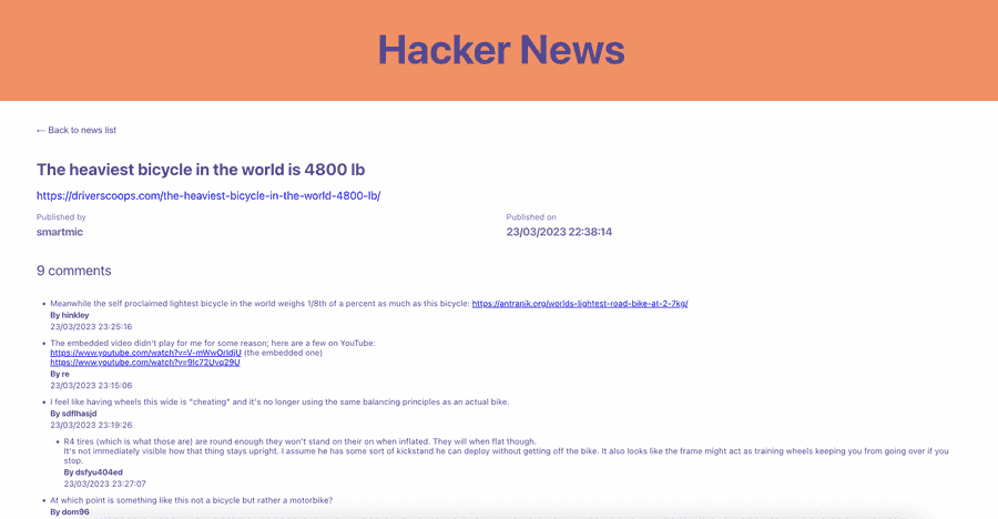 Hacker news story page